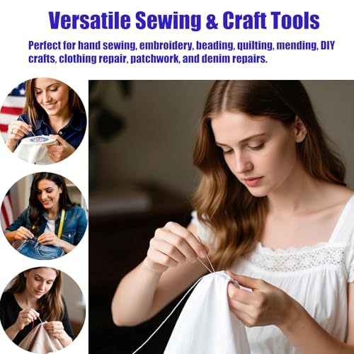 43 Pcs Big Eye Sewing Needle Kit，Includes Stainless Steel Needles, Thread Ripper, Thimble, 10 Thread Colors & Threaders ，Portable DIY Craft Set for Clothes Repair