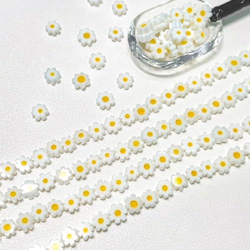 60Pcs Handmade Glass Beads White Daisy Flower Beads Small Beads for Jewelry Making Flat Flower Crystal Loose Spacer Beads for Bracelets Necklace Earrings Making and DIY Craft with Hole
