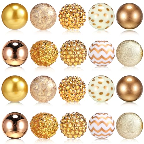 Ferreve 20 Pcs Chunky Bubblegum Beads 20mm Focal Pen Large Rhinestone Pearl Beads for DIY Beadable Pen School Jewelry Making Keychain Craft Making(Gold) - color: Gold
