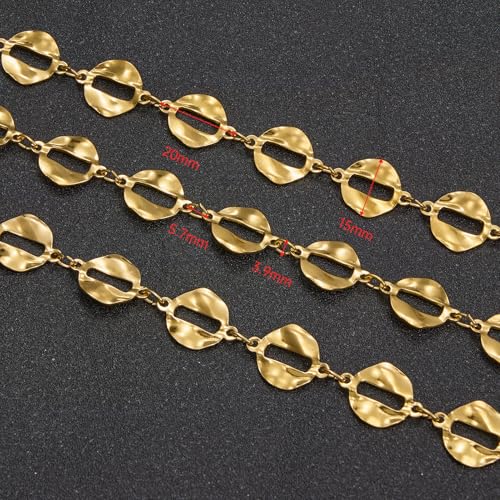 2 Meters Baroque Lip Chain for Jewelry Making Stainless Steel Bulk Chain Gold Plated Craft Chain Roll - color: Gold Lip