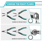 DuraTech 4 PCS Snap Ring Pliers Set, 7 Inch Heavy Duty Internal & External Circlip Pliers Kit with Straight/Bent Jaw, Premium CRV Steel, Precision Spring Loaded C Clip Pliers with Storage Pouch