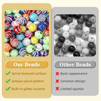 1000PCS 8mm Acrylic Beads for Bracelets,Colorful Round Sparkle Spiral Bead Bulk for DIY Jewelry Keychains Friendship Bracelet Charms Crafts Supplies (Multicolor, Threaded 1000PCS)