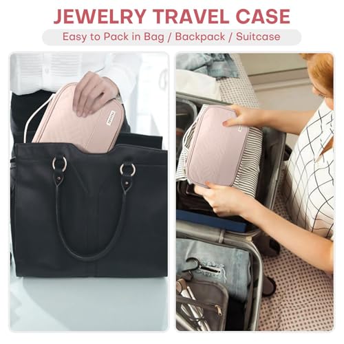 Jewelry Travel Case Organizer for Necklaces, Earrings, Rings, Bracelet, Watch, Soft Sided, Pink - color: Pink