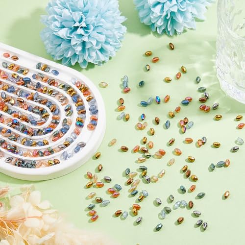 DICOSMETIC 500Pcs 10 Colors Electroplate Glass Beads 6x4mm Faceted Bicone Beads Crystal Bead Mini Oval Spacer Beads Sparkle Bead for DIY Bracelet Necklace Jewelry Making