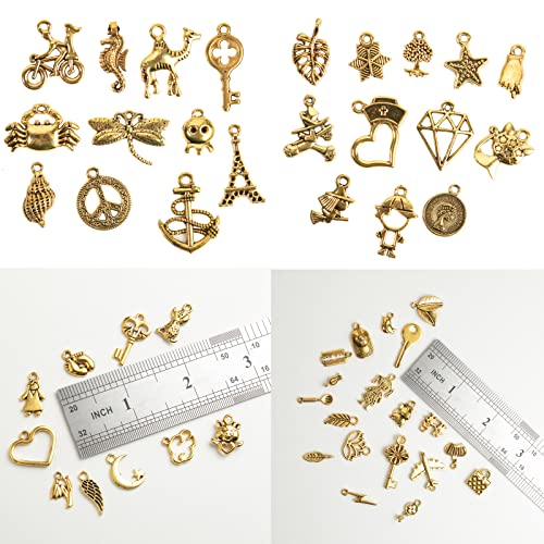 CHuangQi 100pcs Bulk Lots Jewelry Making Charms, Mixed Smooth Metal Charms, Pendants Bracelet Necklace Jewelry Making and DIY Craft Accessories - color: Gold_100