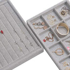 DIOMMELL 5 Pack Stackable Velvet Jewelry Trays Organizer, Jewelry Display Storage Box Showcase Holder Dresser Drawer Organizer for Earring Necklace Bracelet Ring Accessary, Grey