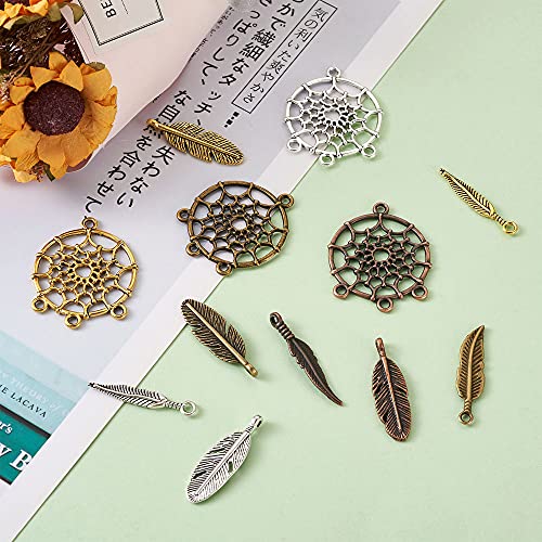96pcs Alloy Dreamcatcher Pendant Charms Tibetan Antique Color Metal Woven Net Chandelier Components Links Feather Arrow Dangle Charms for DIY Bracelet Necklace Jewelry Crafts Making Hole: 1.6-3mm - color: 4 Colors, Dream Catcher
