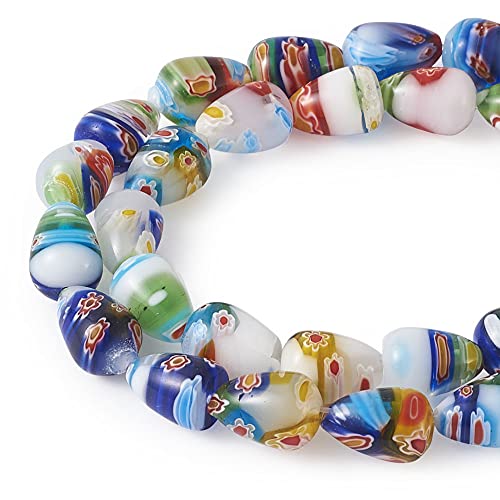 Cheriswelry 27pcs/Strand Drop Millefiori Lampwork Glass Beads Colorful Flower Crystal Loose Spacer Beads Handcrafted Bracelet Beads Charms 13~15mm for DIY Earring Necklace Jewelry Making - color: Drop-Mixed Color