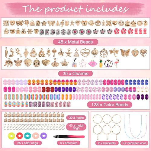 Uniartfy Charm Bracelet Making Kit, 305 Pieces Jewelry Making Kit Supplies for Girls 8-12, Birthday Gifts, DIY Arts Crafts for Teens Women Kids Ages 5 6 7 8 9 10 11 12 Years Old with Organizer Box - color: Gold