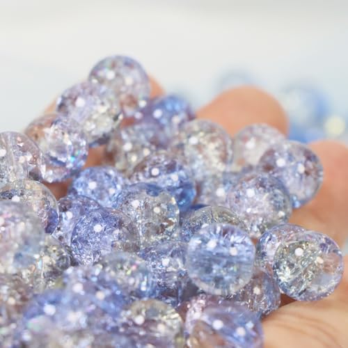 100Pcs 10mm Crackle Glass Beads for Jewelry Making - Round Spacer Crystal Beads Bulk, DIY Craft Supplies for Necklace Bracelet Earrings (Light Blue Transparent) - color: Light Blue Transparent