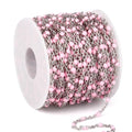 33 Feet Stainless Steel Enamel Chains Bulk, 2mm 304 Stainless Steel Pink Enamel Beaded Cable Link Chain Roll Spool for Jewelry Making - color: Stainless Steel Pink Beads