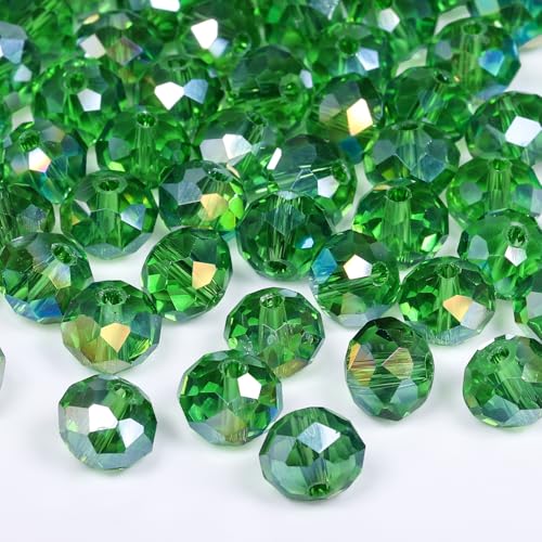 500pcs 6mm Crystal Glass Beads for Jewelry Making Faceted Rondelle Flat Beads for Bracelets Necklace Earrings DIY Crafts (Green Crystal AB Bead) - color: Green Crystal AB, size: 6mm