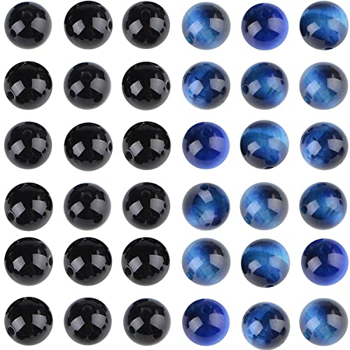 Massive Beads 80PCS Natural Crystal Beads Black Onyx & Blue Tiger Eye Gemstone Round Loose Energy Healing Beads with Free Crystal Stretch Cord for Jewelry Making (Black Onyx & Blue Tiger Eye, 10MM) - color: Black Onyx & Blue Tiger Eye, size: 10MM