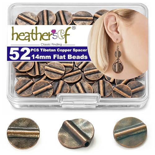 Copper Smooth Flat Bead Jewelry 52Pcs Spacer Beads Kit Jewelry Findings Beading Assortment DIY Accessories for Bracelet Necklace Jewelry Making 14mm - color: Copper smooth flat