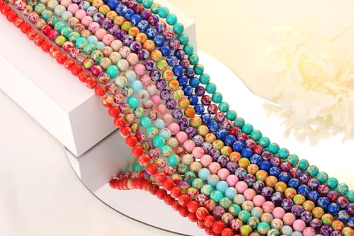 QINJIEJIE 60PCS Blue Imperial Jasper Beads 8mm Stone Beads Round Loose Gemstone Bead for Bracelet Beading Crystal Jewelry Making DIY Necklace Earrings 0.32" - color: Blue Imperial Jasper, size: 60PCS