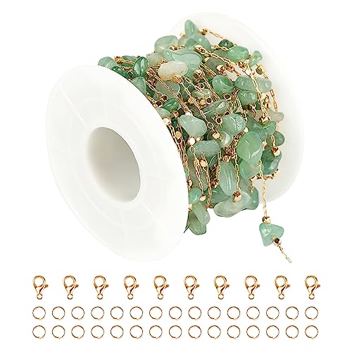 KYUNHOO Charming Green Raw Gemstones Jewelry Chain for Jewelry Making 5m Gold Plated Brass Necklace Chains Bulk Decoration Chain DIY Jewelry Supplies Kit - color: Natural Stone-Green