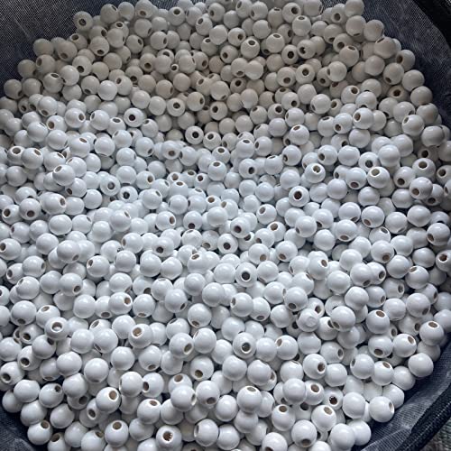 240Pcs White Wood Beads 16mm with Large Hole:6mm for Craft Wood Beads for Art Work (White) - color: White