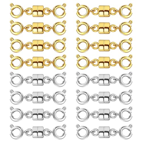 Double Magnetic Necklace Clasps and Closures 14K Gold and Silver Bracelet Extender Jewelry Clasps Converters for DIY Jewelry Making - color: 16Pcs | 8Gold & 8Silver