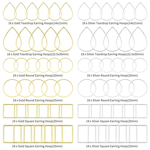 216pcs Beading Hoop Earrings 3 Shapes Earring Hoops Hypoallergenic Earring Finding Square Teardrop Round Earrings Beading Hoop Bulk for DIY Earring Making Supplies(Gold&Silver) - color: 216PCS;Teardrop,Square,Round;Gold,Silver