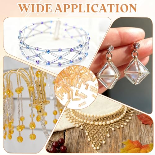 uxcell 1500Pcs Glass Bugle Seed Beads, 6x2mm Mini Long Tube Seed Beads Tube Loose Glass Seed Spacer Bead for DIY Earring Bracelets Necklace Jewelry Making, Iridescent Light Gold - color: Iridescent Light Gold