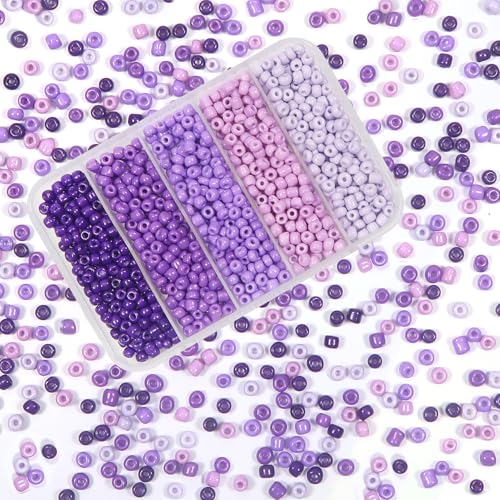 TOAOB 1500pcs 3mm Purple Colors Opaque Seed Beads Kit Glass Round Small Spacer Beads with Beading Pin for DIY Beading Weaving Earrings Bracelets Necklaces Eyeglass Chain Art Crafts Jewelry Making - color: Purple Series