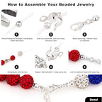 256Pcs 10mm Rhinestone Beads Kit 3 Colors, Round Sparkle Disco Ball Rhinestone Beads Set with Cross Charms and Accessories for DIY Baseball Necklaces Bracelets Earrings Jewelry Making - color: White, Deep Blue & Yellow