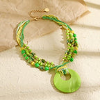 Coiris Shell Pendant Statement Strand Necklace for Women Boho Multi Beads Natural Stone Colorful Necklace Bohemian Handmade Chunky Shell Beaded Collar Jewelry for Women - color: Green