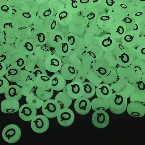 200PCS Letter Beads Glow in The Dark 4x7mm Acrylic Alphabet Letter Q Beads for Jewelry Making Bracelet - color: Q-200PCS