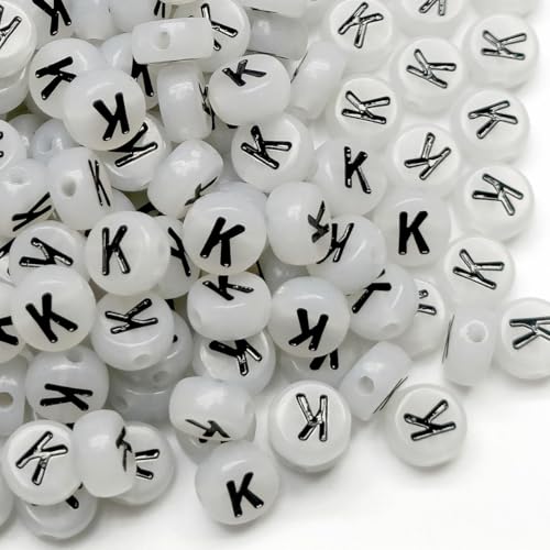 200PCS Letter Beads Glow in The Dark 4x7mm Acrylic Alphabet Letter K Beads for Jewelry Making Bracelet - color: K-200PCS