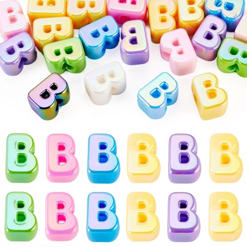 Beadthoven 20pcs Big Letter B Beads Large Hole Bubble Alphabet Acrylic Beads Charm Iridescent Plastic B Shape Loose Chunky Spacers for Jewelry Making Bracelet Necklace Keychains Shoelaces Crafts - color: B