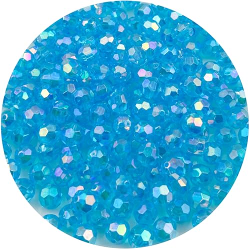 200 Pcs 10MM Round Faceted Acrylic Beads AB Color Transparent Crystal Acrylic Beads Round Bicone Beads for Jewelry Making, Bracelets Necklaces Earrings Wind (127- Lake Blue AB) - color: 127- lake blue AB, size: 10MM