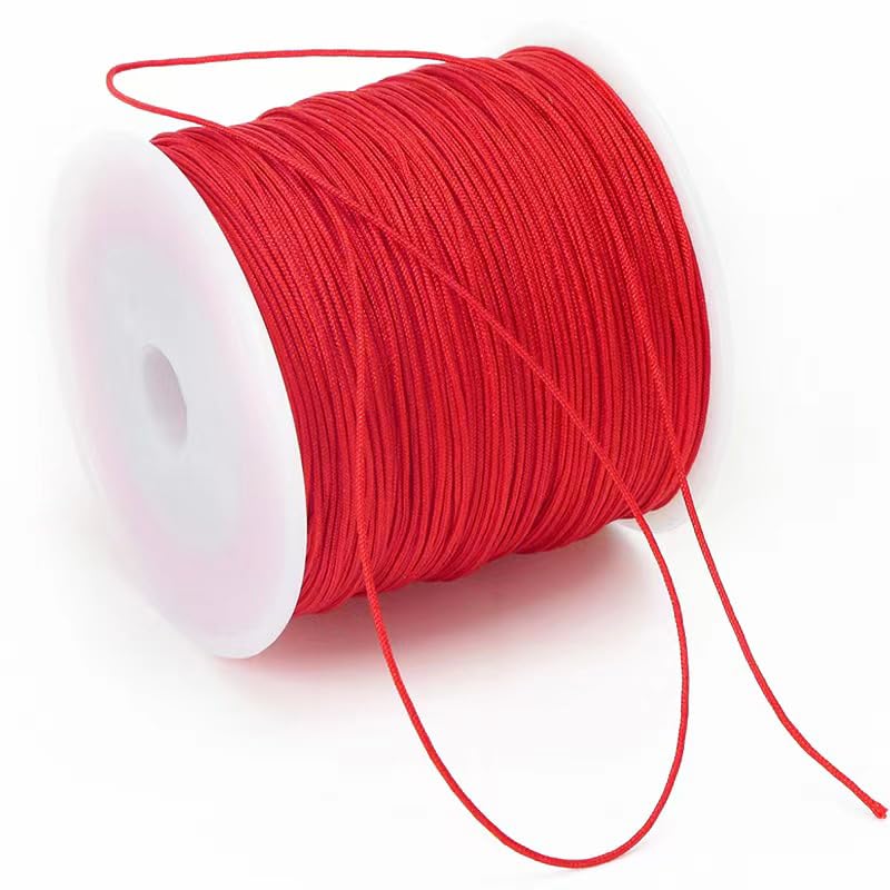1mm Red Bracelet String, QBJAYTY 100 Yards Braided Satin Nylon String Cord for Bracelets, Beading, Macramé, Chinese Knotting, Kumihimo, Necklaces Pendants Making, (1mm Red) - size: 1mm, style: red