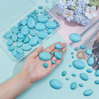 PH PandaHall 84pcs Synthetic Turquoise Stone Cabochons, 7 Sizes Flat Oval Cabochons Blue Texture Gemstone Tiles for Bracelet Necklace Earring Cameo Carfts Jewelry Making, 8/10/14/18/25/30/40mm - size: 8/10/14/18/25/30/40mm