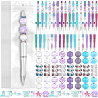 Colarr 24 Sets Plastic Beadable Pens DIY Pens Making Kit Assorted Wood Beads Crystal Spacer Black Ink Ballpoint for Women Crafts Office Family Gifts(Mermaid) - style: Mermaid