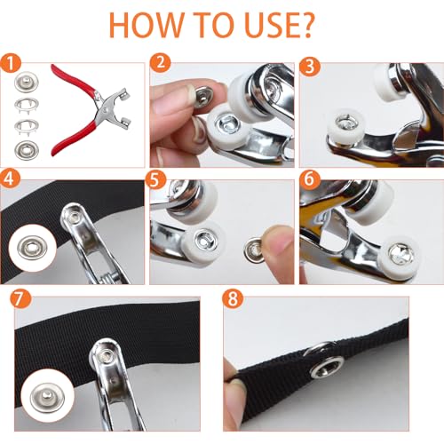 Snap Fasteners Kit - 100 Sets Snaps for Fabric Metal Snaps Buttons 9.5mm with Fastener Pliers Press Tool Kit Came with Flat Tip Screwdriver and awl for DIY Crafts, Clothing Sewing, Hats