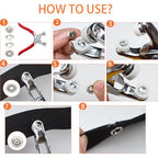 Snap Fasteners Kit - 100 Sets Snaps for Fabric Metal Snaps Buttons 9.5mm with Fastener Pliers Press Tool Kit Came with Flat Tip Screwdriver and awl for DIY Crafts, Clothing Sewing, Hats
