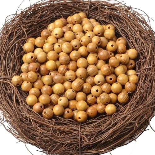 8mm Massive Beads Natural Wooden Round Loose Beads Jewelry Making with Thread 200 PCS(Golden Wood, 8mm) - color: Golden Wood, size: 8mm