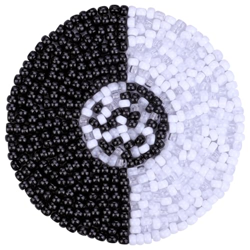 Plastic Pony Beads for Jewelry Making, 1200 Pieces, Multi-Color, 0.35 x 0.22 inch, DIY Craft Beads for Bracelets and Hair Braids (Black+White) - color: Black+white