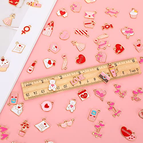 SANNIX 110Pcs Valentine's Day Charms Gold Enamel Jewelry Making Charm Pink Pendants for Valentines Bracelet Necklace Earrings Making - style: Valentines Charms