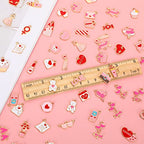 SANNIX 110Pcs Valentine's Day Charms Gold Enamel Jewelry Making Charm Pink Pendants for Valentines Bracelet Necklace Earrings Making - style: Valentines Charms