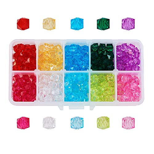LiQunSweet 300 Pcs 10-Colors Transparent Acrylic Fake Ice Loose Faceted Cube Beads Assorted for Jewelry Making & Craftings - 8x8mm - color: 10-Colors_Cube Trans_8mm_300Pcs