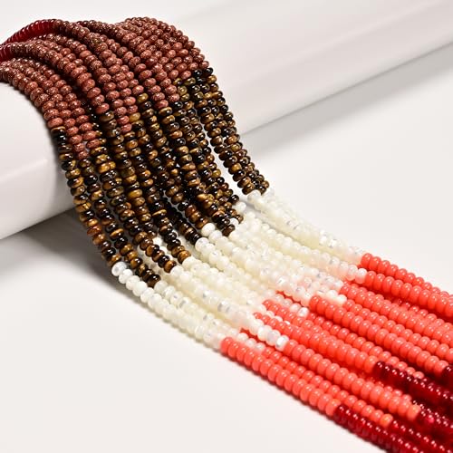 05 Multi-Color Gemstone Loose Beads, 2x4mm Smooth Rondelle Abacus Spacer Beads for Jewelry Making Craft DIY 15.5'' Strand Yellow Tiger Eye,Dyed Jade Stone Beads for Necklace, 1 Strand/Pack - color: Multi-Color#5, size: 2x4mm