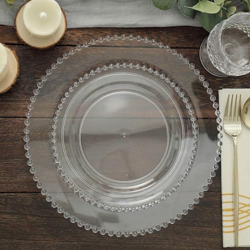 10" Dinner Plates - Set of 30 - Plastic Clear Round Disposable Plate Beaded Rim, Ideal for Decoration Party Wedding Bulk Events - color: Clear, size: 10" Dinner Plate, 30 Pack
