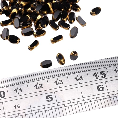Glass Rice Beads Black 4x6mm 50pcs Faceted Oval Golden Edge Crystal Loose Beads for DIY Craft Jewelry Making - color: Black