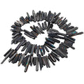 SUNYIK Black Titanium Coated Crystal Points Quartz Rough Sticks Spikes Point Beads 15 inch Strand Drilled - color: Black(Rough), size: 0.4"-1.3"