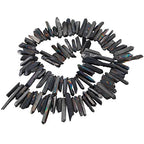 SUNYIK Black Titanium Coated Crystal Points Quartz Rough Sticks Spikes Point Beads 15 inch Strand Drilled - color: Black(Rough), size: 0.4"-1.3"