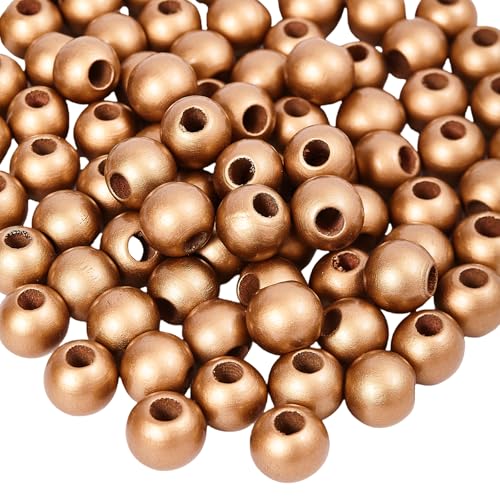100pcs Golden Wood Beads 16mm Large Hole 6mm for Craft DIY Macrame Art Decoration and Handmade Artworks - color: Golden