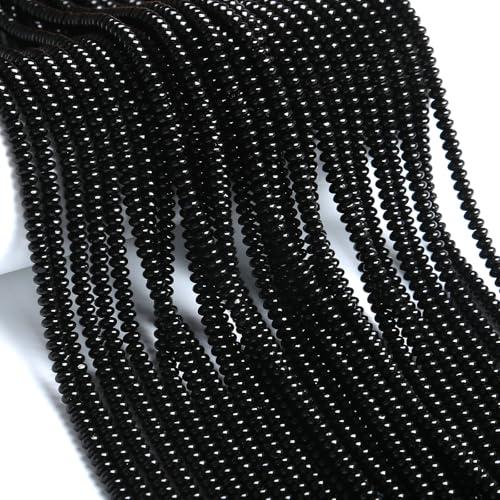 150PCS 2x4mm Natural Black Agate Stone Rondelle Beads Abacus Disk Stone Beads Round Loose Spacer Gemstone for DIY Bracelet Necklace Jewelry Making - color: Black agate Stone, size: 2x4mm Abacus Disk