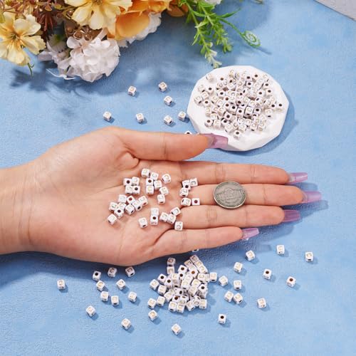 FASHEWELRY 500Pcs White Golden Letter Beads 4.5mm Square Alphabet Beads Acrylic Cube Letter C Beads for Friendship Bracelet Necklace Keychains Jewelry Making - color: Letter C