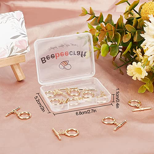 Beebeecraft 10 Sets 18K Gold Plated Toggle Jewelry Clasps Connectors Round Ring Toggle T Bar Clasps Sets for Necklace Bracelet Earring Making, 17x14mm - color: #3